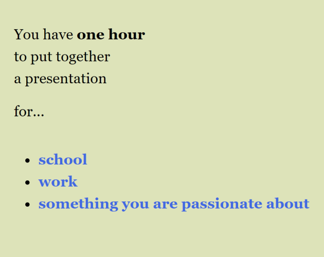 Text options for a player's school presentation.