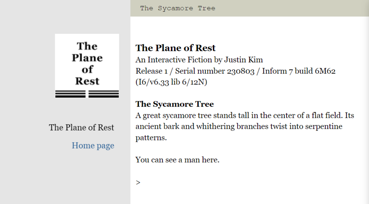 A text parser game describing a sycamore tree.