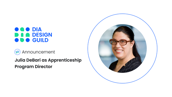 A photo of Julia DeBari next to the DIA Design logo and the title "Julia DeBari as Apprenticeship Program Director."